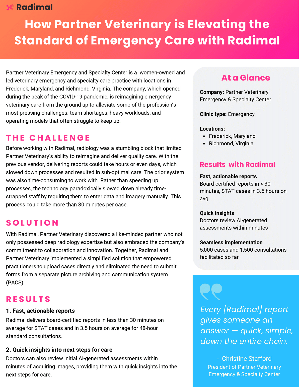 Partner Veterinary Emergency and Specialty and Radimal Case Study